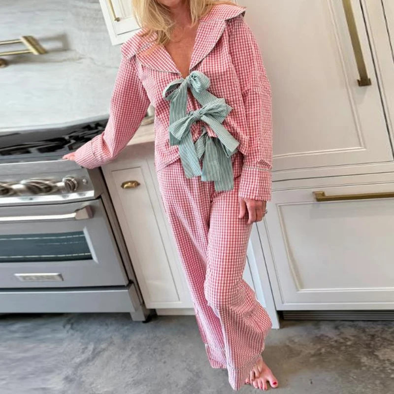 Cute Christmas Pajamas Women Set Plaid Matching Sets Long Sleeve Button Shirts and Pants 2 Piece Pj Sets Xmas Lounge Sleepwear