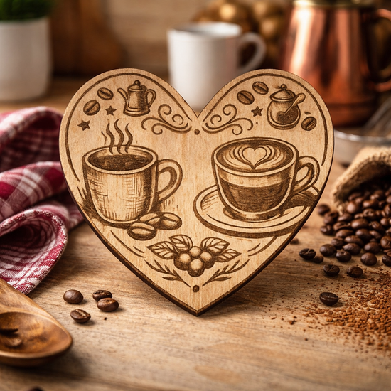Heart Shaped Natural Wood Coffee Vintage Coaster (Set of 4)
