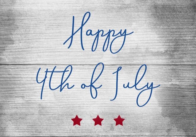 A wooden background with the words happy 4 th of july written in blue ink.
